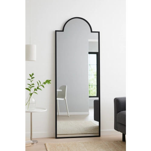 Dekoracyjne lustro półowalne w czarnej ramie MDF - ROSANO